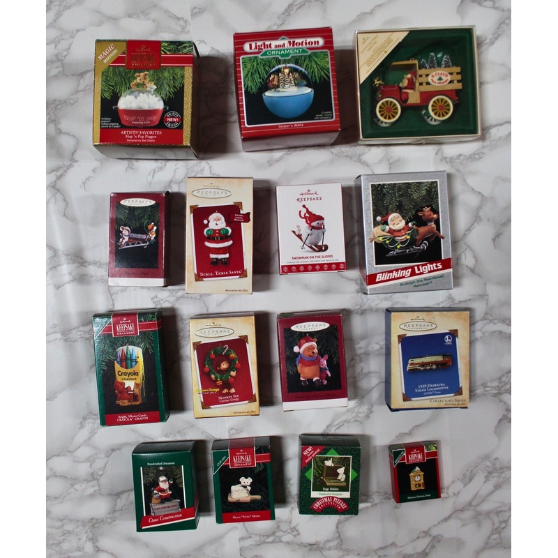Lot of 16 Hallmark Ornaments - Curious George, Lionel Trains, Hershey's, & More