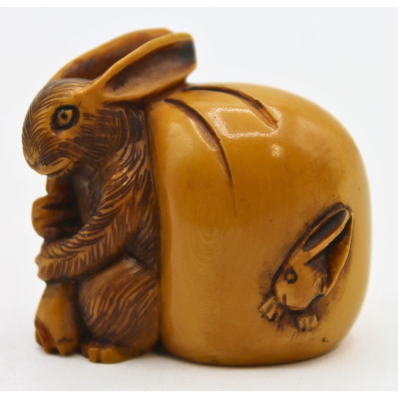 Signed Vintage Japanese Hand Carved Netsuke - Bunny Rabits | Please Read