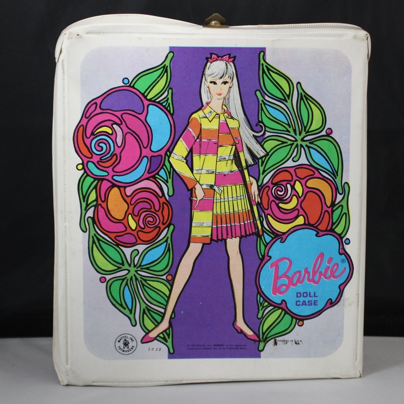 Vintage Allen Doll, Ken Clothing and 1960s Barbie Mod Purple Carrying Case