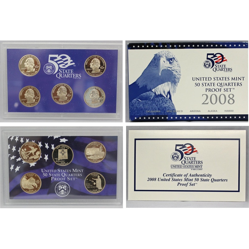 2008 State Quarter Proof Set CN-Clad (OGP) 5 coins