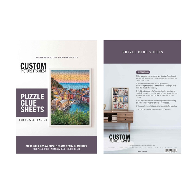 11.25X38.25 Frame Blue Solid Wood Picture Frame Set With Peel And Stick Puzzle Glue Sheets | Interior Depth 0.5 Inches | Rustic