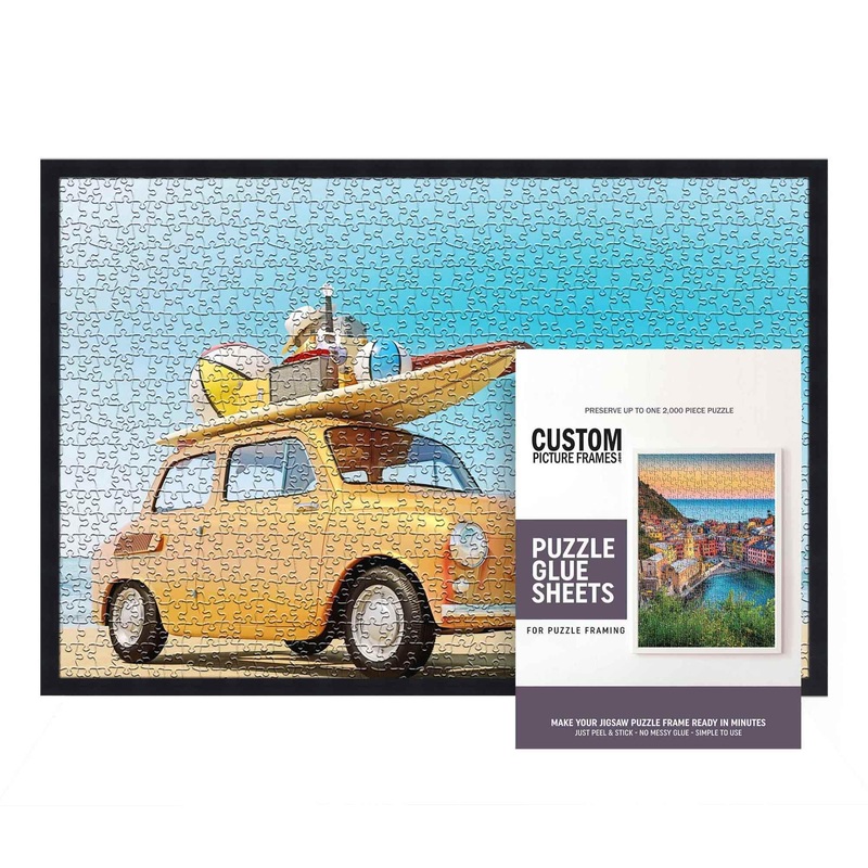11.25X38.25 Puzzle Frame Gold Solid Wood Picture Frame Set With Peel And Stick Puzzle Glue Sheets | Interior Depth 0.5 Inches |