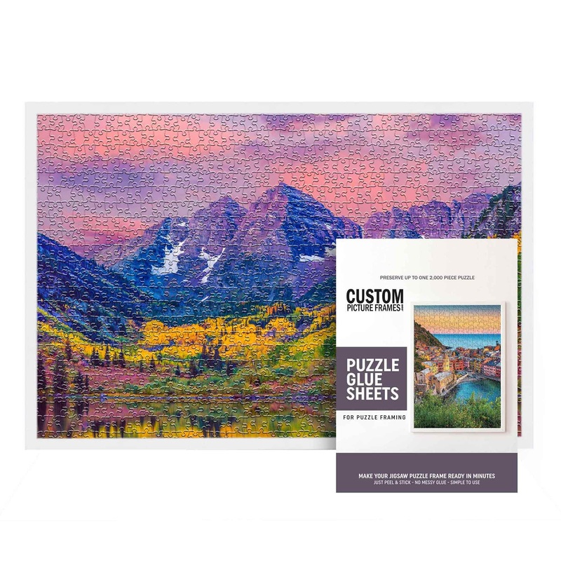 11.25X38.25 Puzzle Frame Kit With Glue Sheets | White Mid Century Picture Frame | Real Wood With Uv Resistant Acrylic Front | Ma