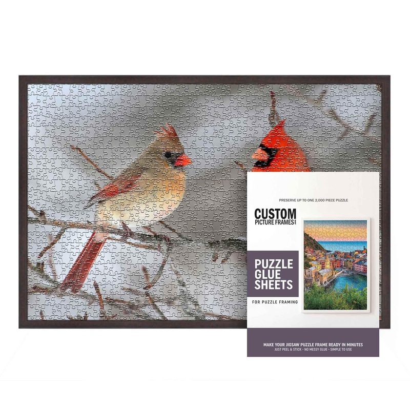 11.25X38.25 Rustic Brown Solid Wood Picture Frame Set With Peel And Stick Puzzle Glue Sheets | Interior Frame Depth 0.5 Inches |