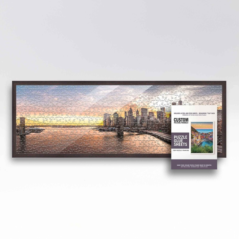 13X39 Rustic Brown Wood Picture Frame Set With Peel And Stick Puzzle Glue Sheets | Interior Frame Depth 0.5 Inches | Rustic Brow