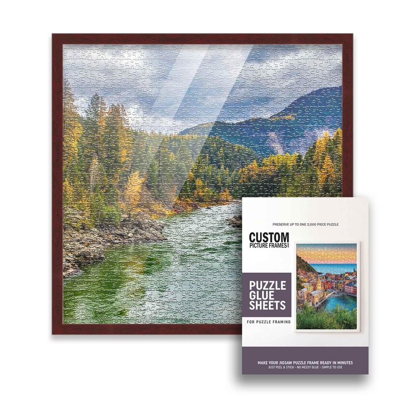 19X19 Dark Brown Solid Wood Picture Frame Set With Peel & Stick Puzzle Glue Sheets | Interior Depth 0.5 Inches | Dark Brown Trad