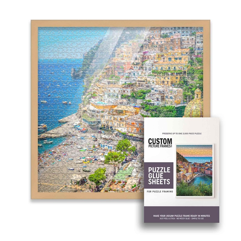 19X19 Natural Solid Wood Picture Frame Set With Peel And Stick Puzzle Glue Sheets | Interior Depth 0.5 Inches | Natural Traditio
