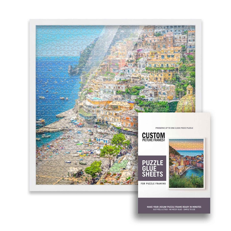 19X19 Puzzle Frame Kit With Glue Sheets | White Mid Century Picture Frame | Real Wood With Uv Resistant Acrylic Front | Made To