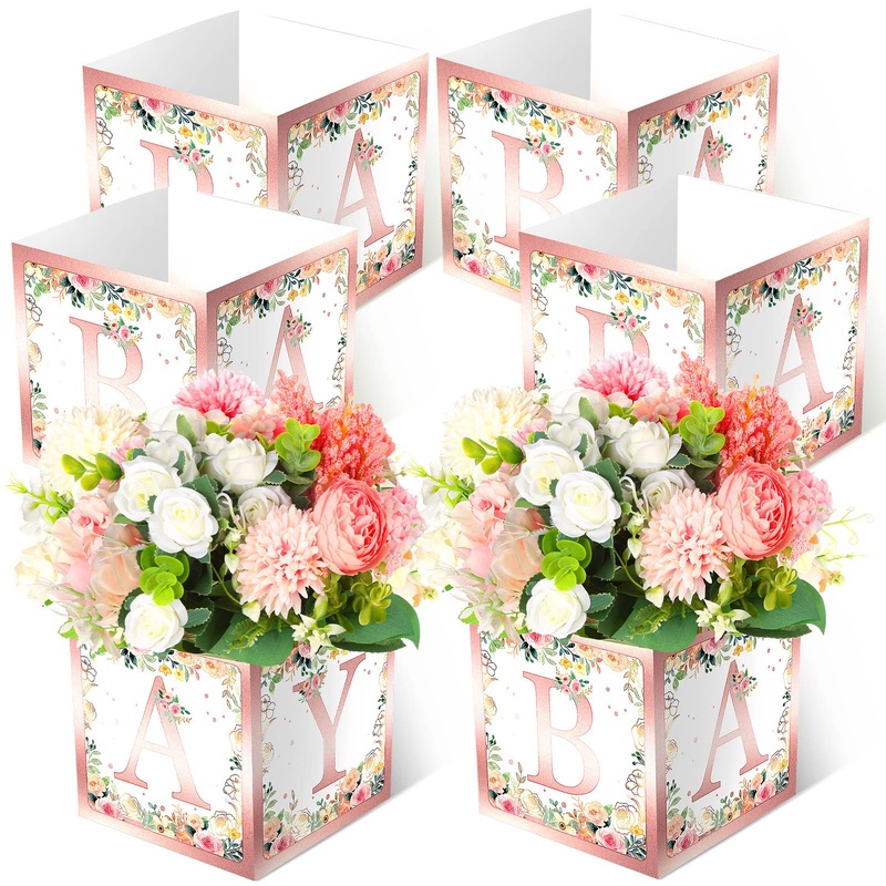 6 Pcs Baby Shower Decorations Girl Baby Flower Boxes Centerpiece Honey Floral Leaf Rustic Table Display With Letters Gender Reve
