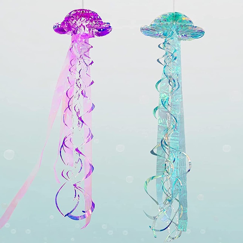 Cheerland Iridesccent Blue Purple Jellyfish Kit For Under The Sea Little Mermaid Party Decoration Centerpiece Hanging Jelly Fish