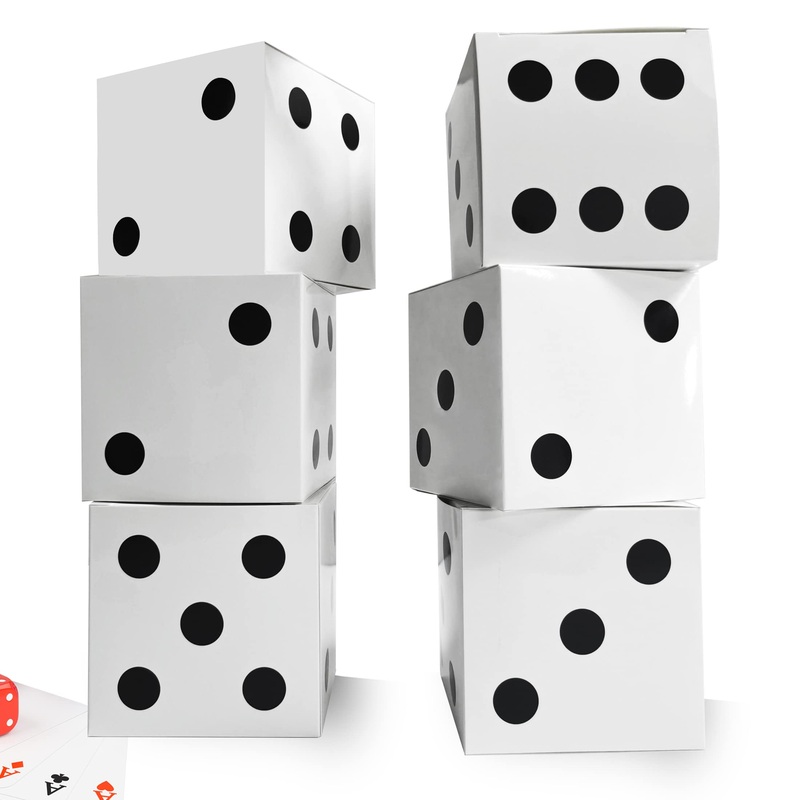Eylola 6 Pcs White Dice Favor Boxes 8 X 8 X 8 Inch Dice Boxes Bulk For Centerpieces Casino Party Decorations Game Night Decorati