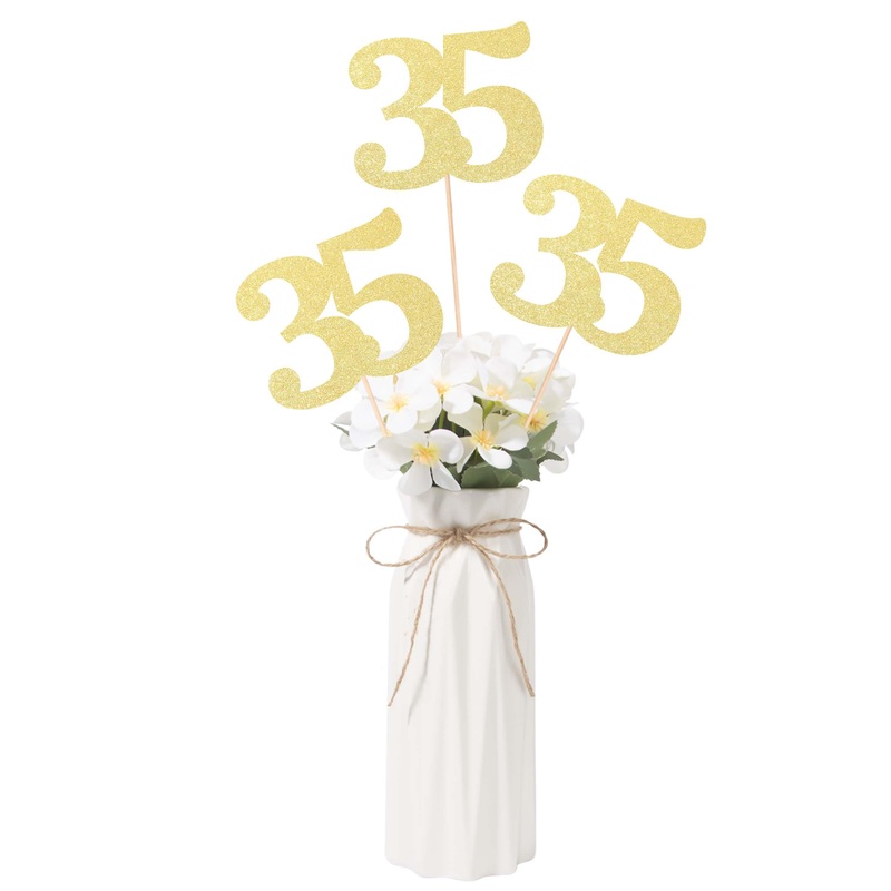 Gexolenu No 35, 10 Pack Double-Sided Gold Glitter 35Th Birthday Centerpieces For Tables, Number 35 Birthday Table Toppers Party