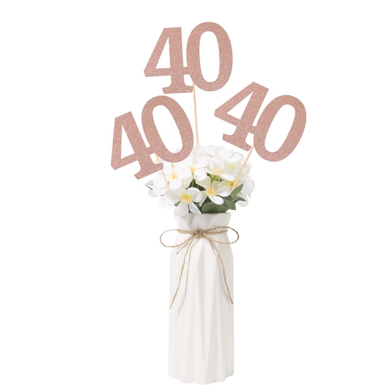 Gexolenu No 40, 10 Pack Double-Sided Rose Gold Glitter 40Th Birthday Centerpieces For Tables, Number 40 Birthday Table Toppers P