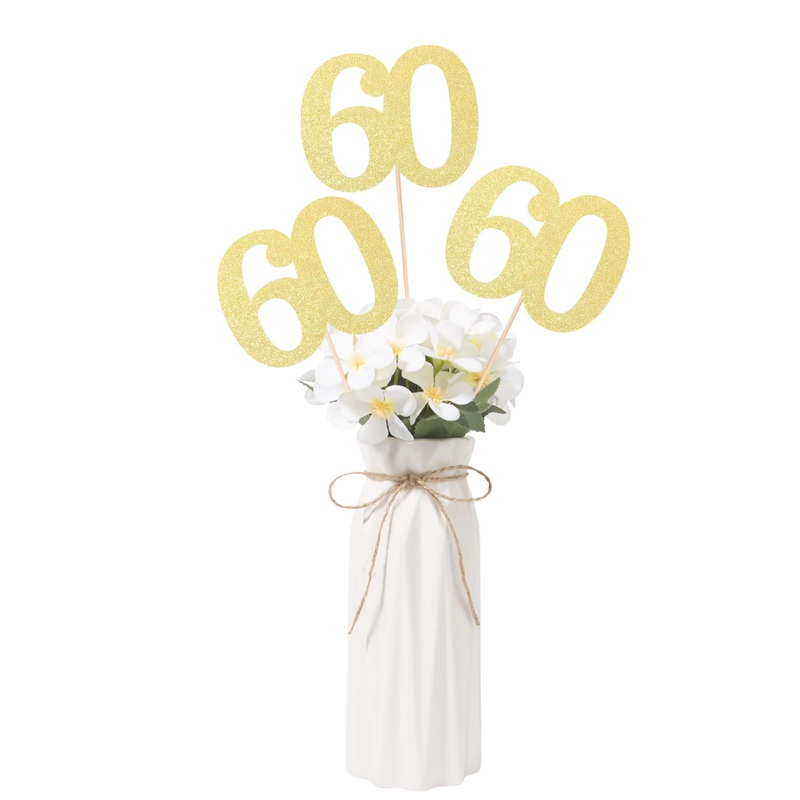 Gexolenu No 60, 10 Pack Double-Sided Gold Glitter 60Th Birthday Centerpieces For Tables, Number 60 Birthday Table Toppers Party