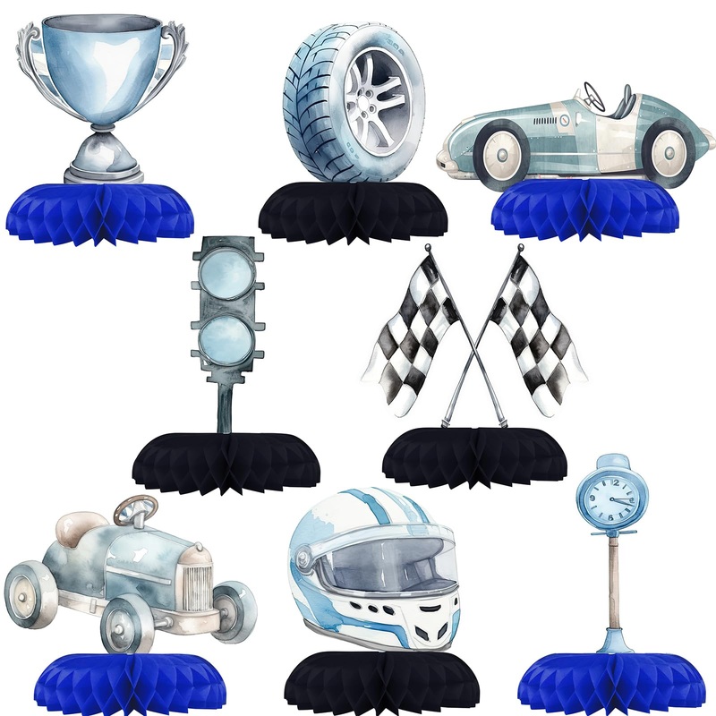 Hapibidesign Race Car Party Decorations - Honeycomb Centerpieces For Racing Birthday Decor - Race Car Table Decoration For Kids