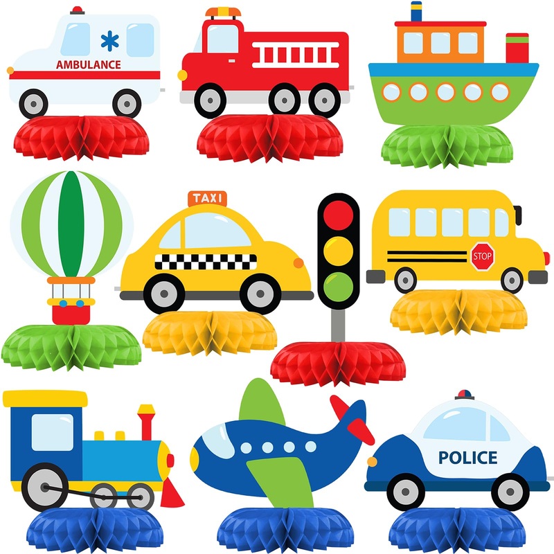 Hapibidesign Transportation Party Decorations - Honeycomb Centerpieces For Transportation Birthday Decor - Transportation Table