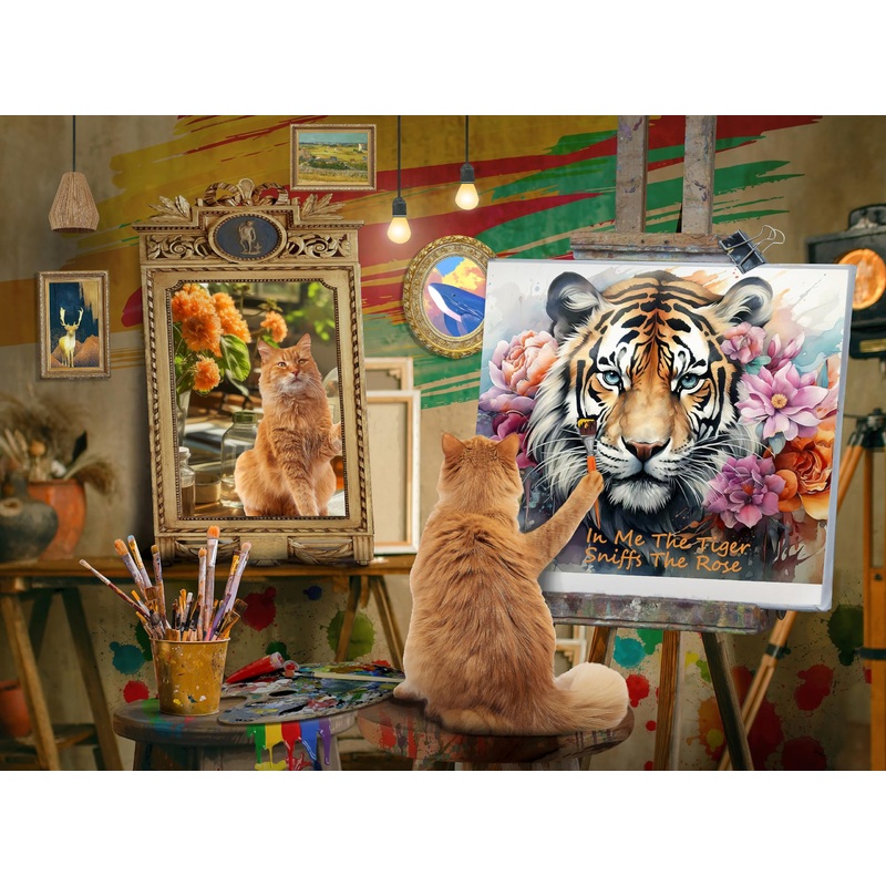 Jigsaw Puzzles 500 Pieces Puzzles For Adults,27'' X20'' Large Puzzle Animal Cat Painting Tiger Family Party Holiday-Each Piece I
