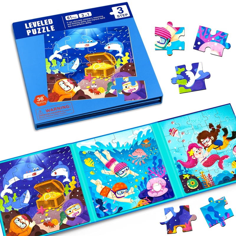 Magnetic Puzzles For Kids Ages 3-5, Toddler 3 In 1 Cartoon Jigsaw Puzzle Book, Montessori Preschool Learning Toy, Travel Toys An