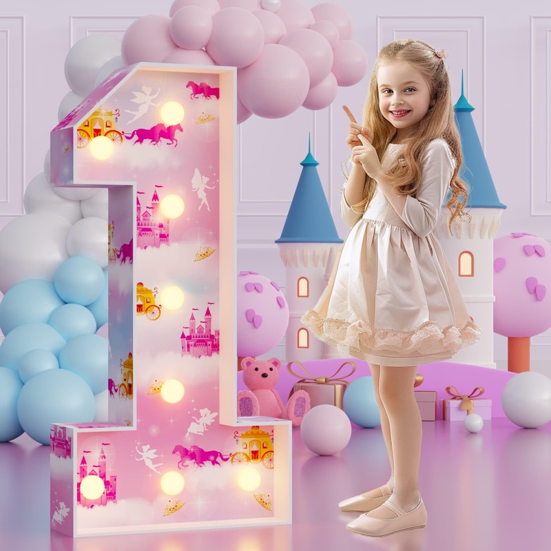 Marquee Numbers Princess Birthday Decorations: 3Ft Large Party Decor Girl First 1St 12Th Big Light Up Cardboard Number 1