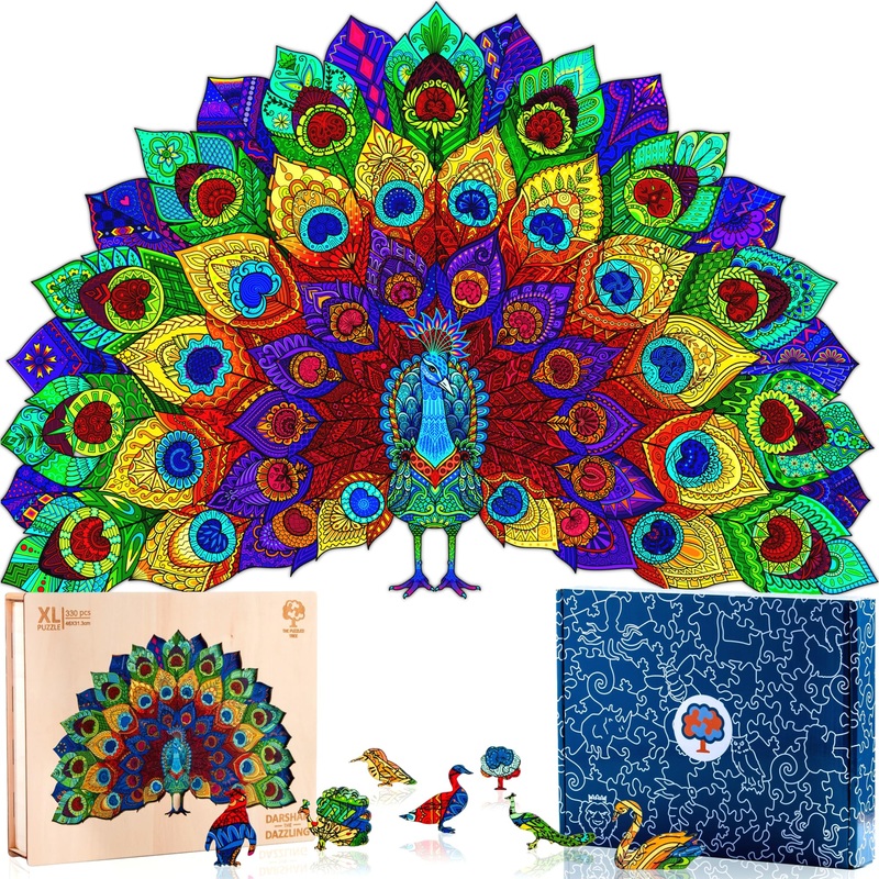 Peacock Wooden Puzzles For Adults Xl 330 Piece (18.1   X12   ) - Animal Wooden Jigsaw Puzzles For Adults By The Puzzled Tree