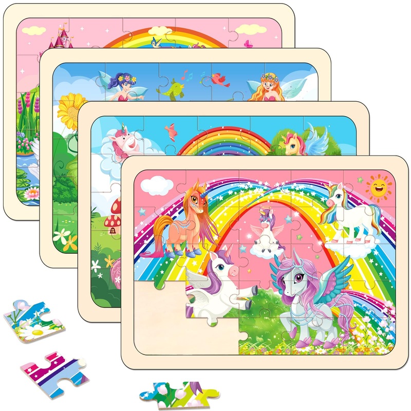 Puzzles For Kids Ages 4-6, 4 Pack Wooden Jigsaw Puzzles 24 Pieces The Castle Puzzle Preschool Educational Learning Toys Set For