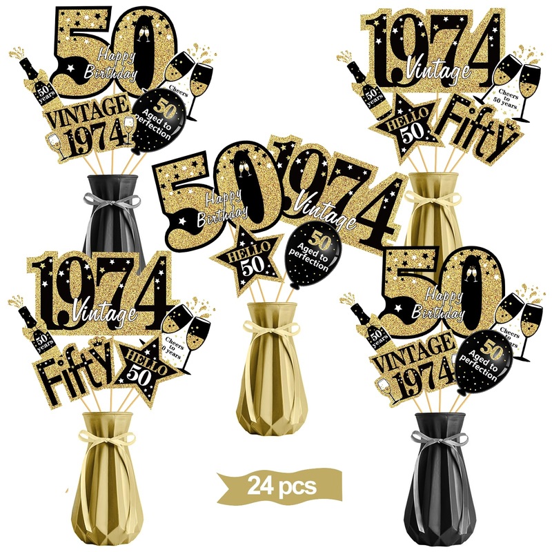 Turypaty Black Gold 50Th Birthday Table Centerpieces Decorations For Men Women, Vintage 1974 Happy 50Th Birthday Table Toppers P