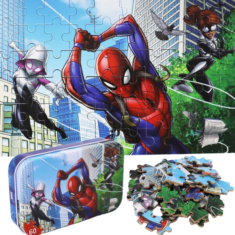 60 Pieces Spiderman Jigsaw Puzzles In A Metal Box For Kids Age For 4-8 Boys Girls Toy Puzzles Children Learning Educational Puzz