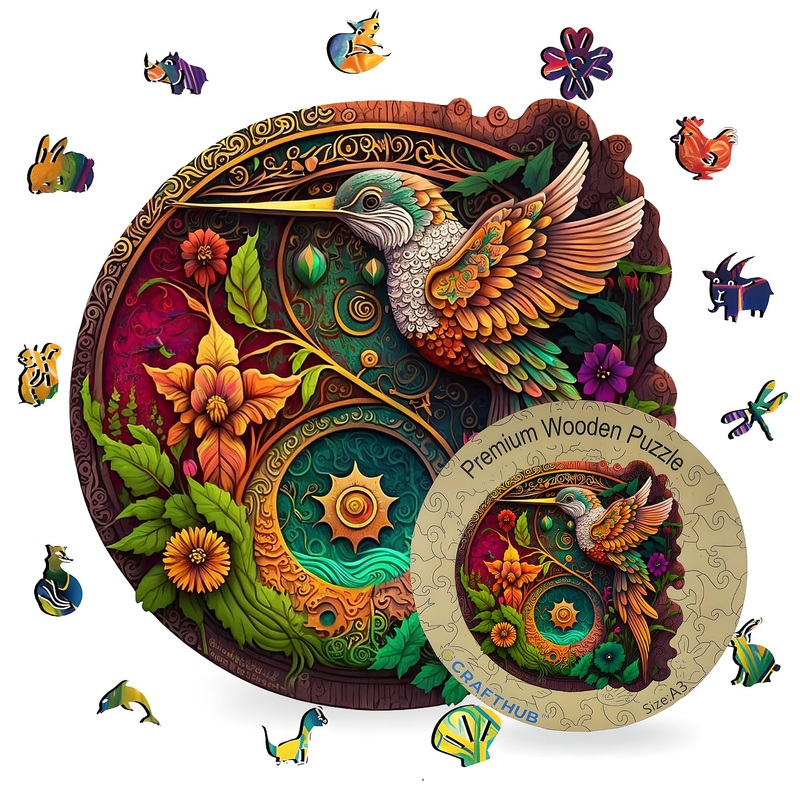 Crafthub Wooden Puzzles For Adults - Nectar Quest Hummingbird Puzzle - Wooden Jigsaw Puzzles, Animal Shaped, Family Games, Adult