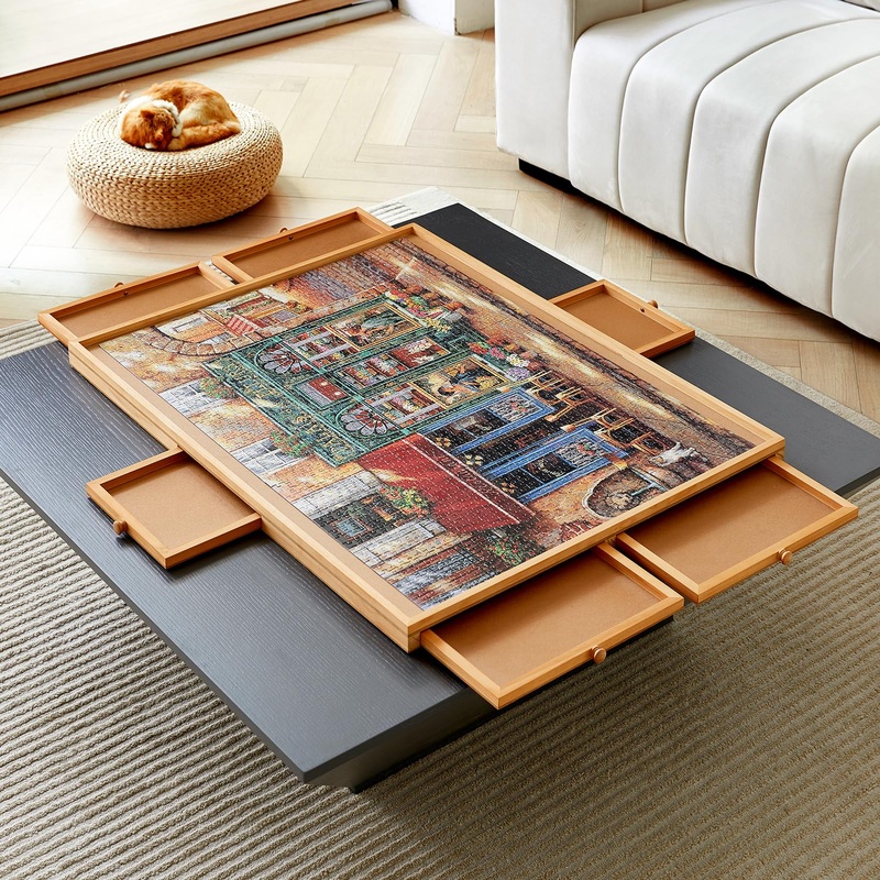 Eneridio Wooden Puzzle Table With 6 Drawers And Cover, Adult Portable Puzzle Board, 34 ''X 26'' Jigsaw Puzzle Table, Used For Pu