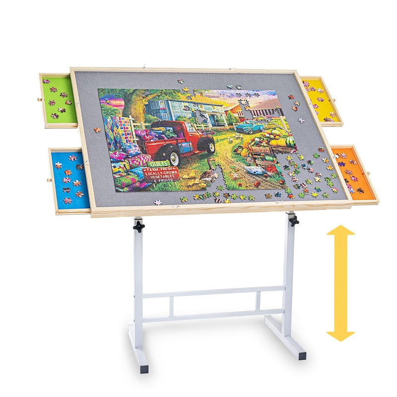 Fanwer Puzzle Table With Drawers 1500 Piece, Jigsaw Puzzle Tabe With Legs Adjustable Angle & Height, Tilting Puzzle Tables For A