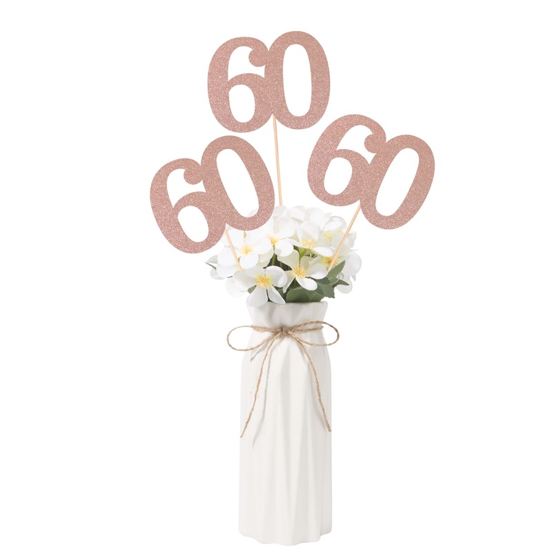 Gexolenu No 60, 10 Pack Double-Sided Rose Gold Glitter 60Th Birthday Centerpieces For Tables, Number 60 Birthday Table Toppers P