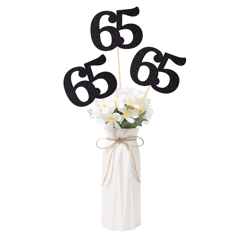 Gexolenu No 65, 10 Pack Double-Sided Black Glitter 65Th Birthday Centerpieces For Tables, Number 65 Birthday Table Toppers Party
