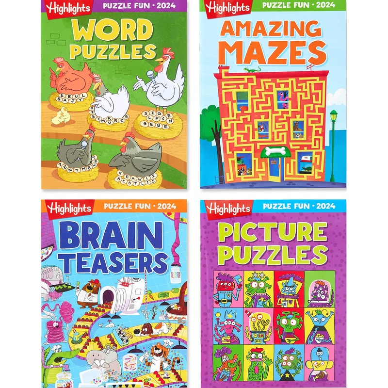 Highlights Puzzle Fun 2024 Puzzle Books For Kids Ages 6 And Up, 4-Book Set Of Brain Teasers, Mazes, Word Puzzles And More Travel