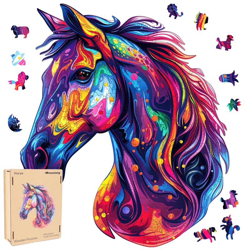 Horse Head Wooden Puzzle For Adults, Horse Wooden Jigsaw Puzzles(10.8 * 12.6In-200Pcs), Unique Shape Animal Adult Puzzles,Irregu