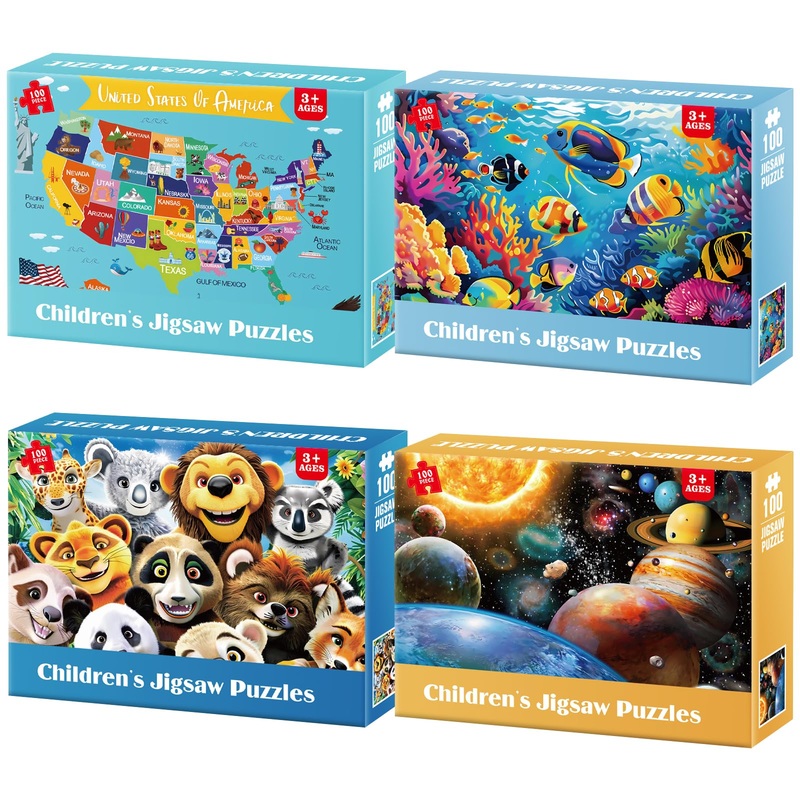 Jeacirio 4 Pack 100 Piece Puzzles For Kids Ages 4-6 - Jigsaw Puzzles For Kids Ages 6-8 8-10 100 Piece Jigsaw Puzzle For Adults T