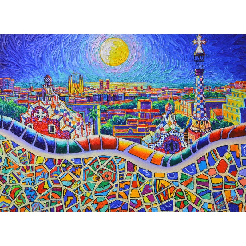 Lucky Puzzles 'Magical Barcelona Nigh'T - 1000 Piece Spanish Art Jigsaw Puzzle: Vibrant Abstract Cityscape - Explore Barcelona'S
