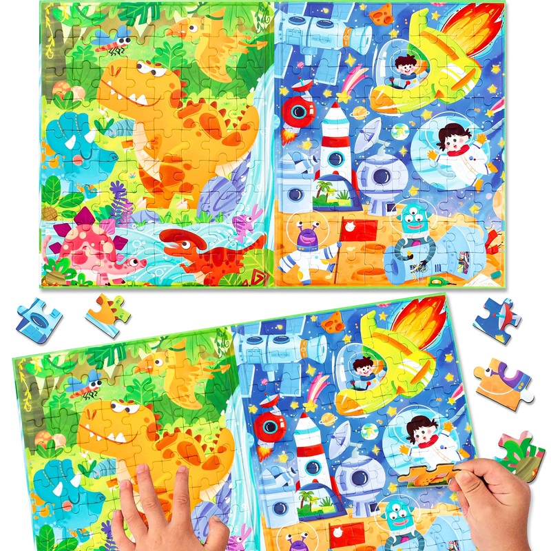 Magnetic Puzzles For Kids Ages 3-5, 132 Pieces Toddler Dinosaurs A4 Size Jigsaw Puzzle Book, Montessori Preschool Learning Toy T