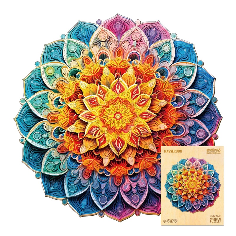 Mandala Puzzles For Adults, 300 Piece Puzzles For Adults-Mandala Kaleidoscope(L, 13.3 * 13.3In), Unique Round Jigsaw Puzzles, Cr