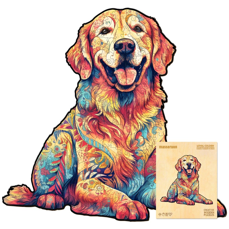 Masseruon Wooden Puzzle For Adults-Loyal Golden Retriever, Unique Shaped Jigsaw Puzzles For Adult(M, 200Pieces, 12.5*11.9In), Be