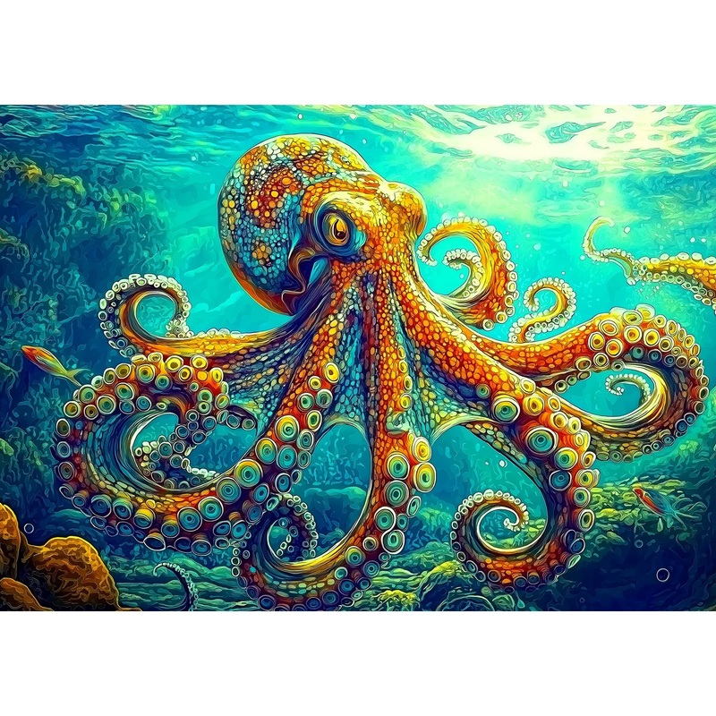 Miniwan Deep Blue Octopus 1000 Piece Jigsaw Puzzle For Adults Best New Marine Artwork Puzzle Impossible Hard Difficult Challengi