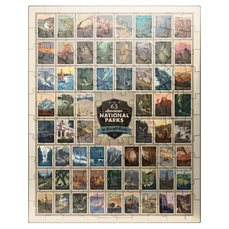 Mypuzzle 63 American National Parks: By Kenneth Crane, Vintage Poster - Premium 100 Piece Jigsaw Puzzle For Adults
