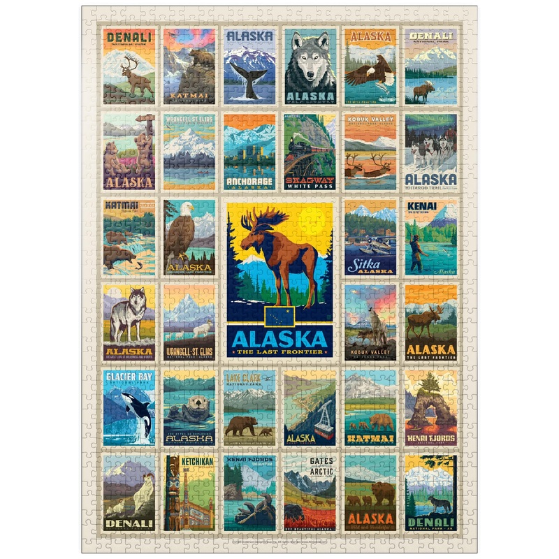Mypuzzle Alaska: Multi-Image Print, State Pride, Vintage Poster - Premium 1000 Piece Jigsaw Puzzle For Adults