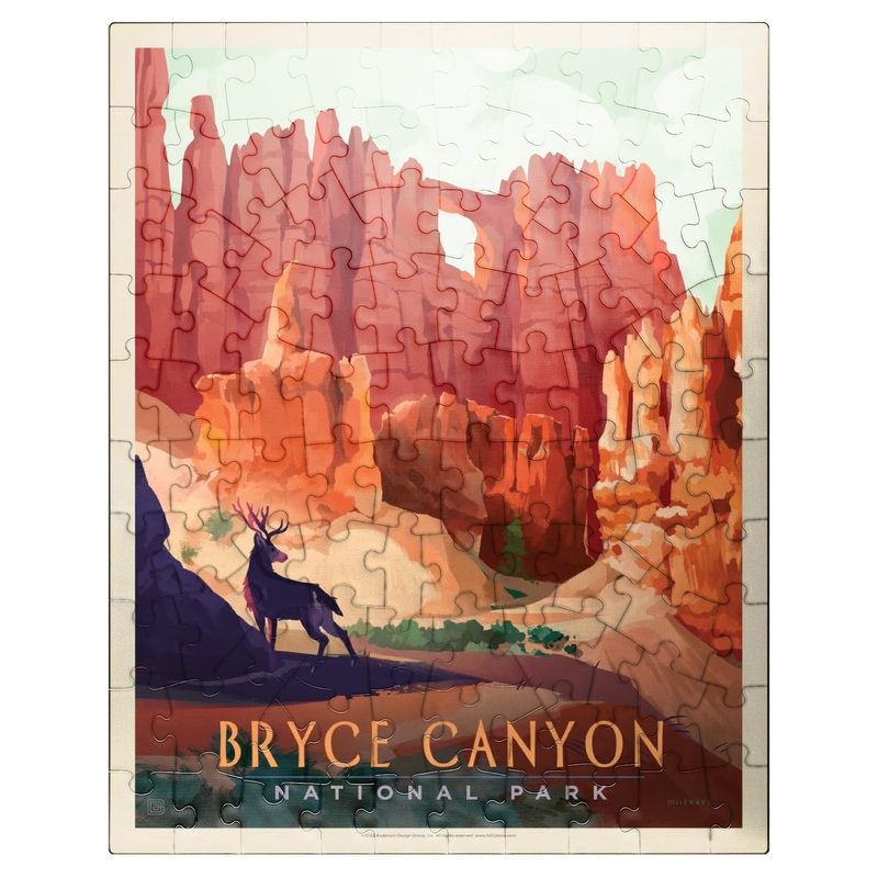 Mypuzzle Bryce Canyon National Park: Mule Deer, Vintage Poster - Premium 100 Piece Jigsaw Puzzle For Adults