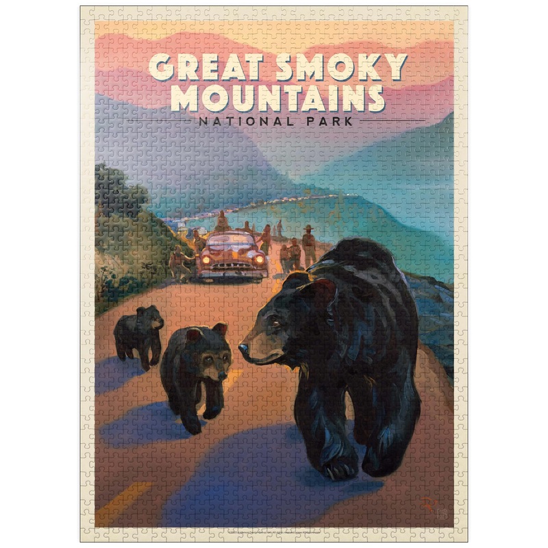 Mypuzzle Great Smoky Mountains National Park: Bear Jam, Vintage Poster - Premium 1000 Piece Jigsaw Puzzle For Adults