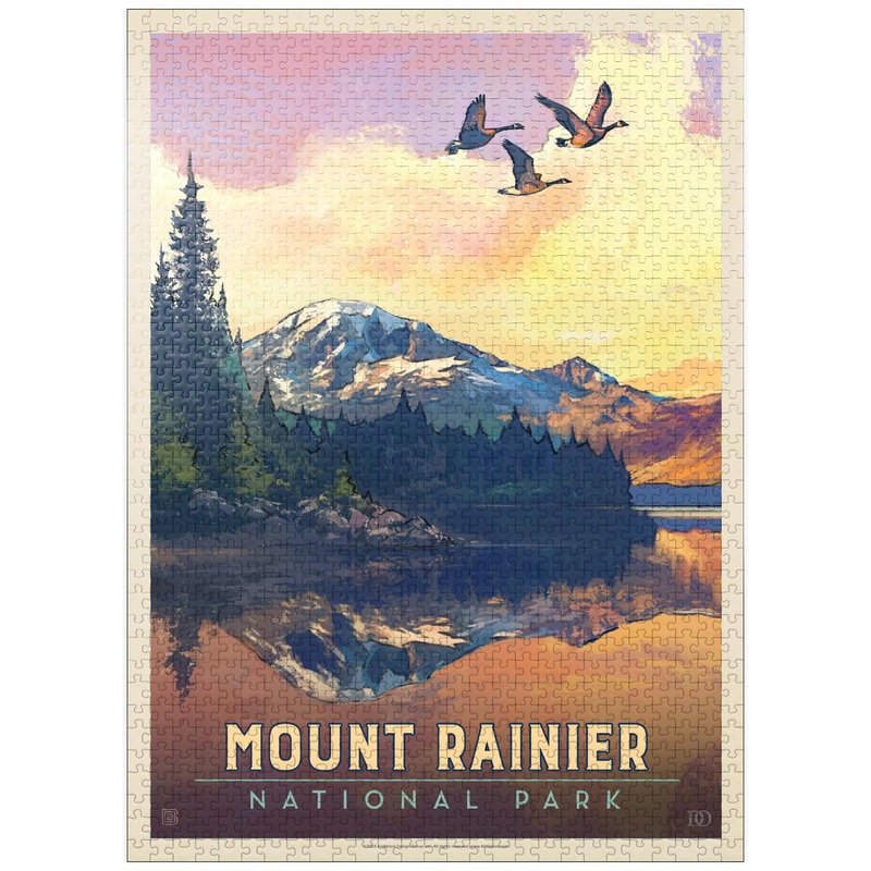 Mypuzzle Mount Rainier National Park: Daybreak, Vintage Poster - Premium 1000 Piece Jigsaw Puzzle For Adults
