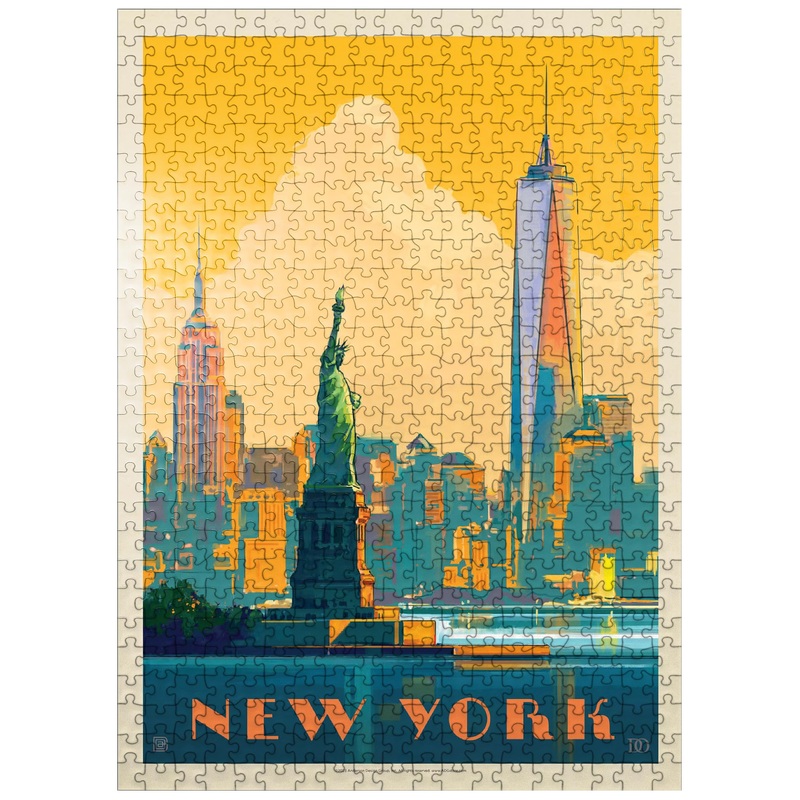 Mypuzzle New York City: Skyline Glow, Vintage Poster - Premium 500 Piece Jigsaw Puzzle For Adults