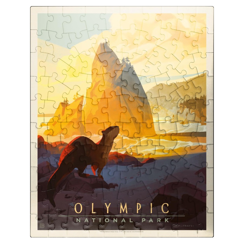 Mypuzzle Olympic National Park: Sea Otter, Vintage Poster - Premium 100 Piece Jigsaw Puzzle For Adults