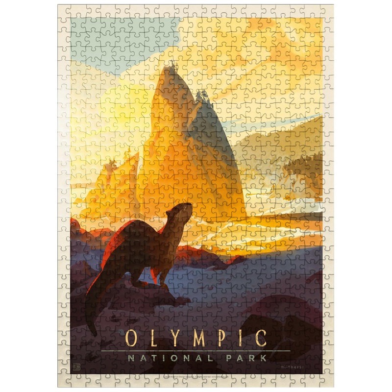 Mypuzzle Olympic National Park: Sea Otter, Vintage Poster - Premium 500 Piece Jigsaw Puzzle For Adults