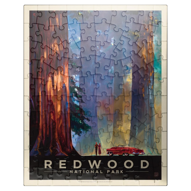 Mypuzzle Redwood National Park: Among The Giants, Vintage Poster - Premium 100 Piece Jigsaw Puzzle For Adults