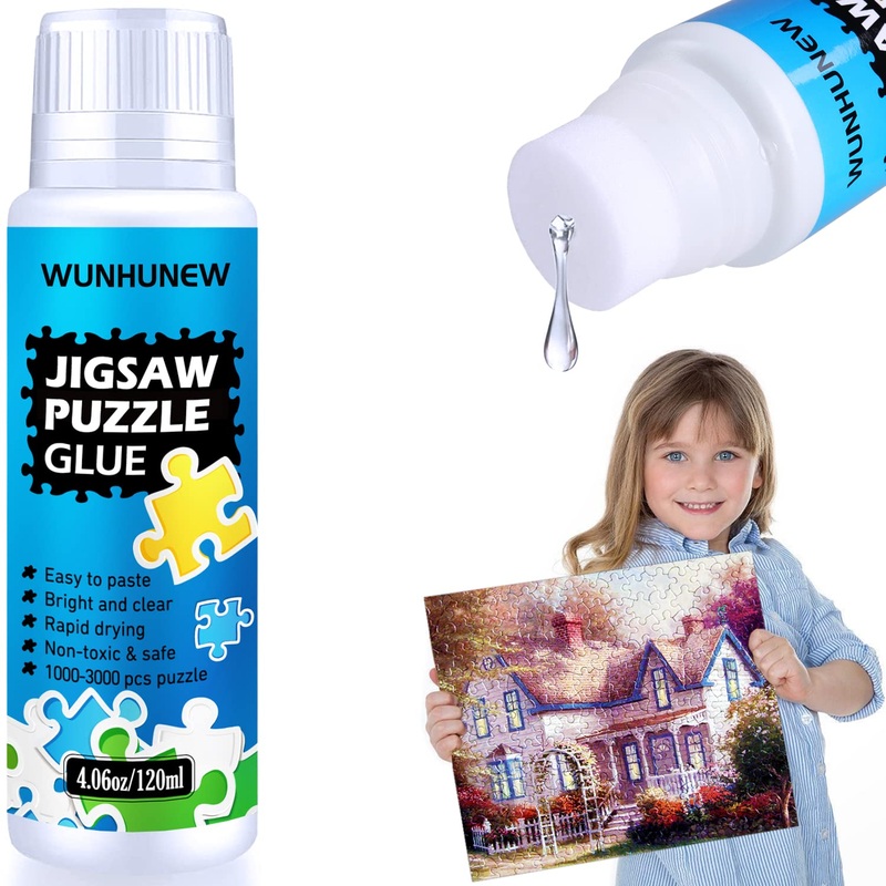 Newest Jigsaw Puzzle Glue Clear With Sponge Head Applicator, Puzzle Saver Frame For 1000/1500/3000 Pieces Puzzle Of Paper & Wood